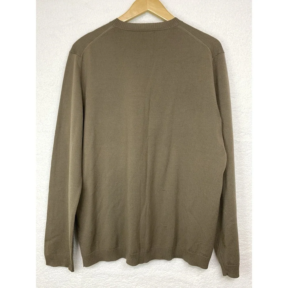 Banana Republic Mens L V-Neck Sweater Olive Brown Extra Fine Italian Merino Wool